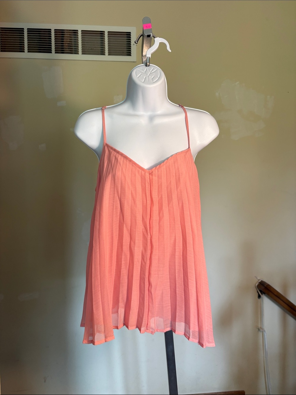 Bar III Pleated Coral-Peach Spaghetti Strap Cami